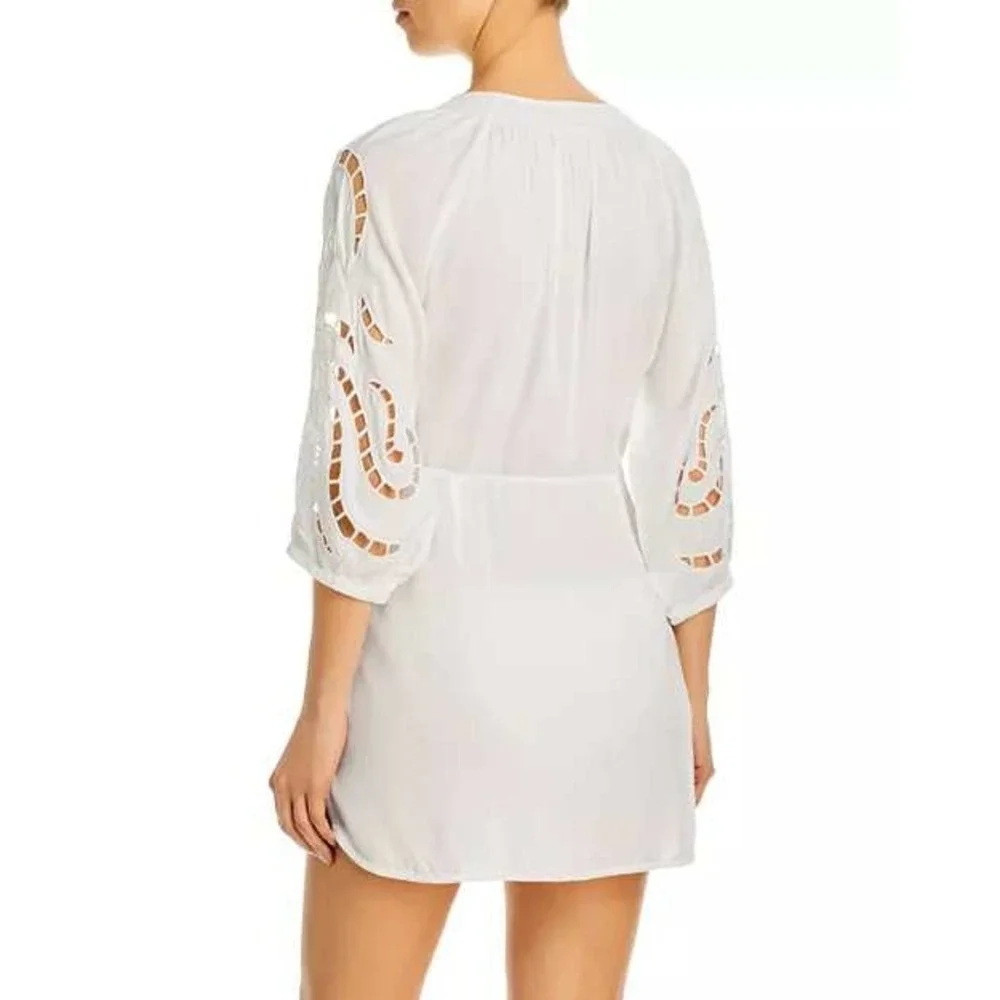 ViX Paula Hermanny White Eyelet Tie Beach Swim Coverup Dress Womens S/M. New